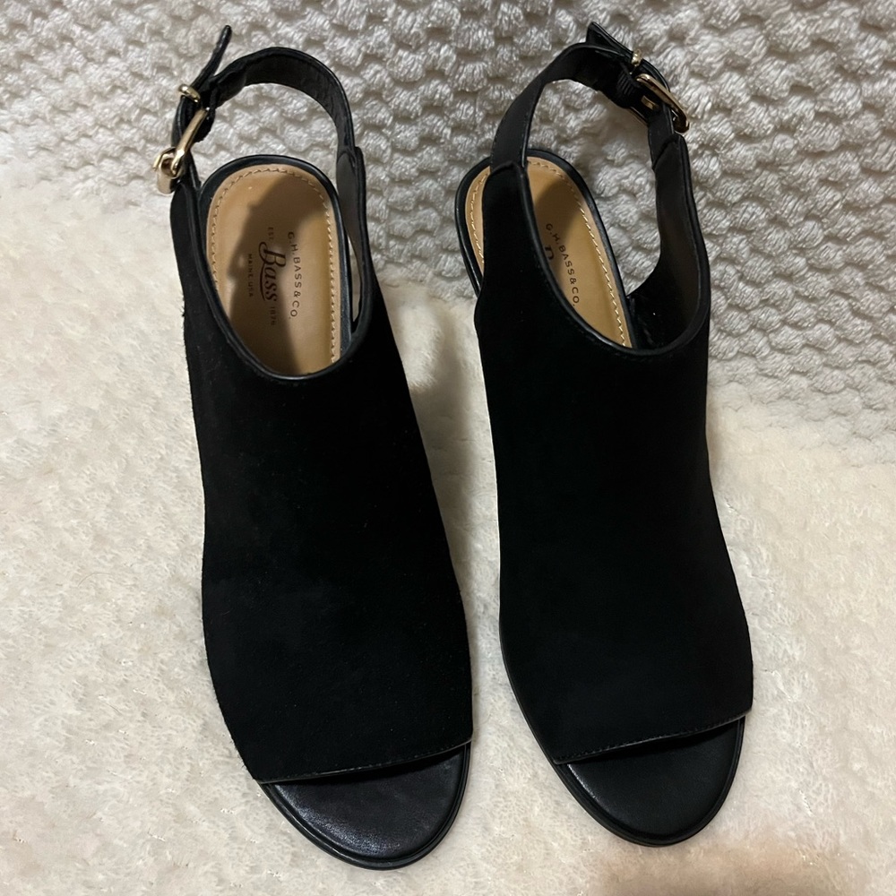 BASS CYDNEY PEEP TOE PUMPS BLACE SUEDE SIZE 8.5 NEW!